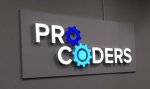 Световой логотип в офисе для Pro Coders